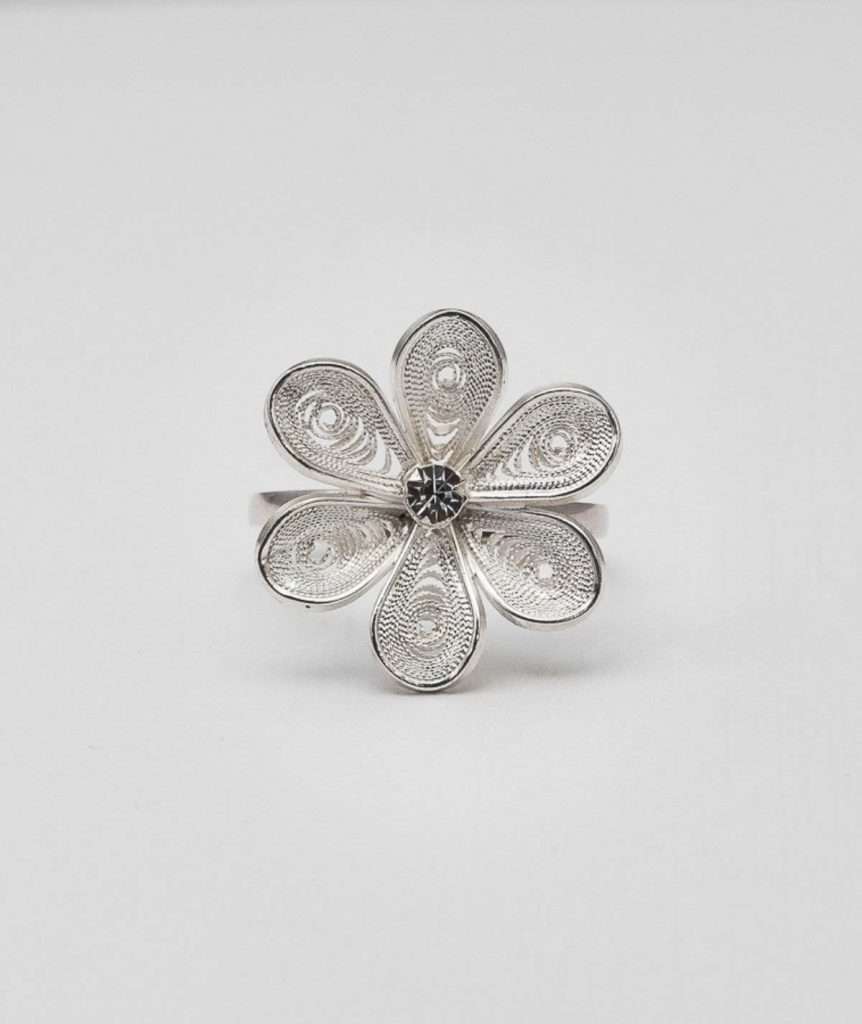 Filigree Flower and Zircon Ring made by ARTEMANOS