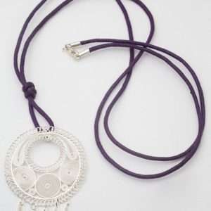 Long Black Cord Necklace with Filigree Charm made by