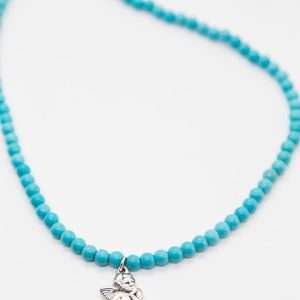 Turquoise beads Necklace with Angel made by ARTEMANOS