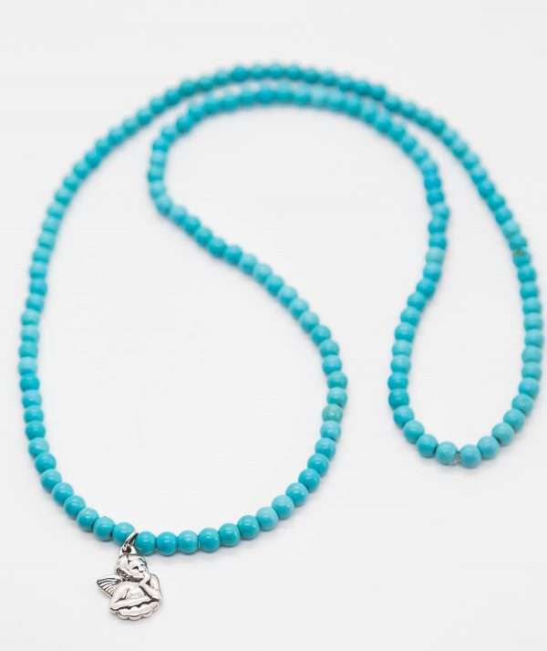 Turquoise beads Necklace with Angel made by ARTEMANOS