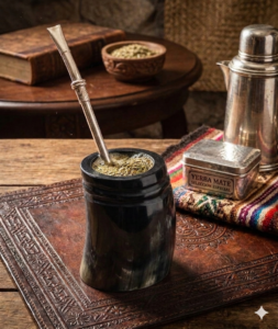 Horn Gourd Cup and Sterling Silver Straw