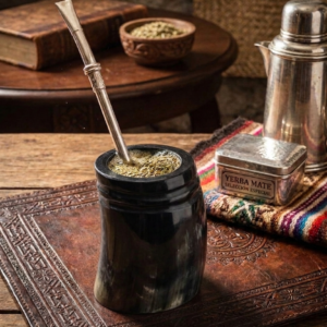 Horn Gourd Cup and Sterling Silver Straw